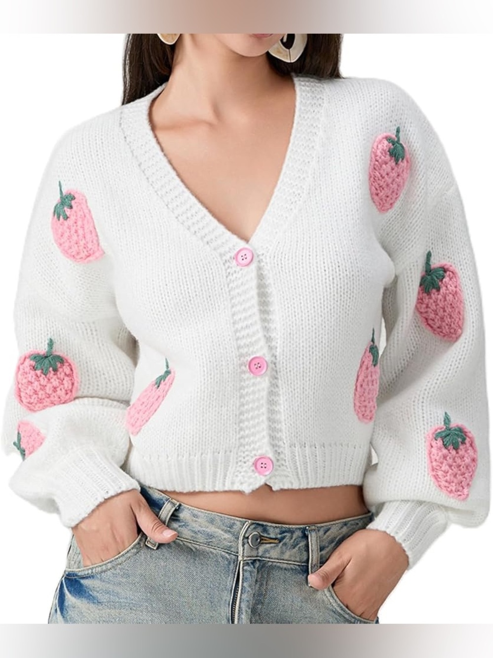 Luna Ivy (Anthropology brand) White Strawberry Embroidered Cardigan Sz XS